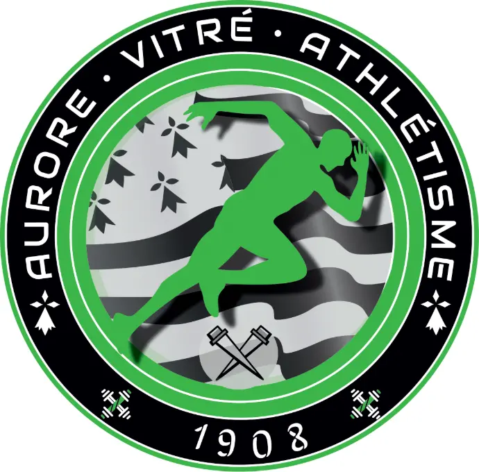retour sur la page d'acceuil sur le  Logo Aurore Vitre Athlétisme 1908 : coureur et drapeau breton dans un cercle.