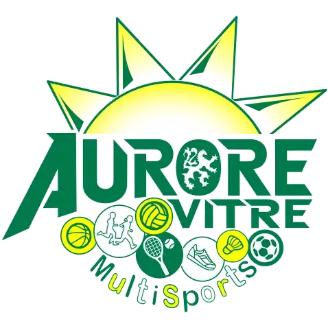 Logo Aurore Vitré MultiSports : soleil vert et pictogrammes de sports.