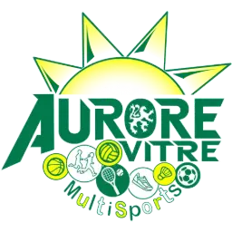 Logo Aurore Vitre MultiSports : soleil stylisé, texte et icônes de sports.